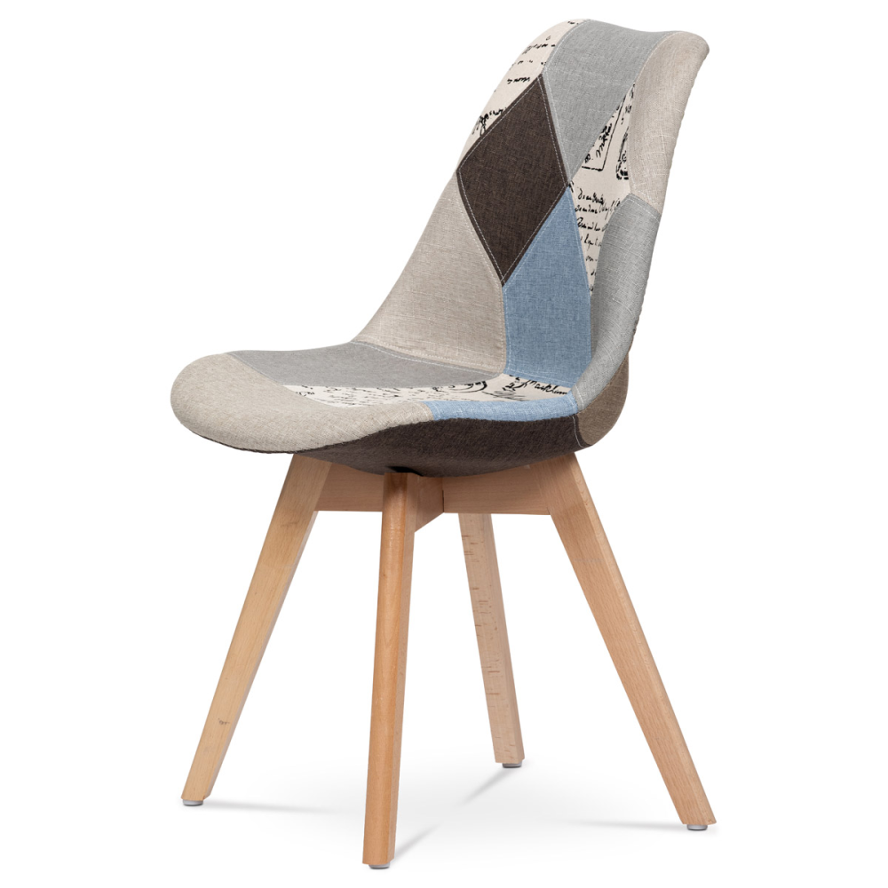 CT-764 PW2 - Jídelní židle, potah látka patchwork, dřevěné nohy, masiv přírodní buk