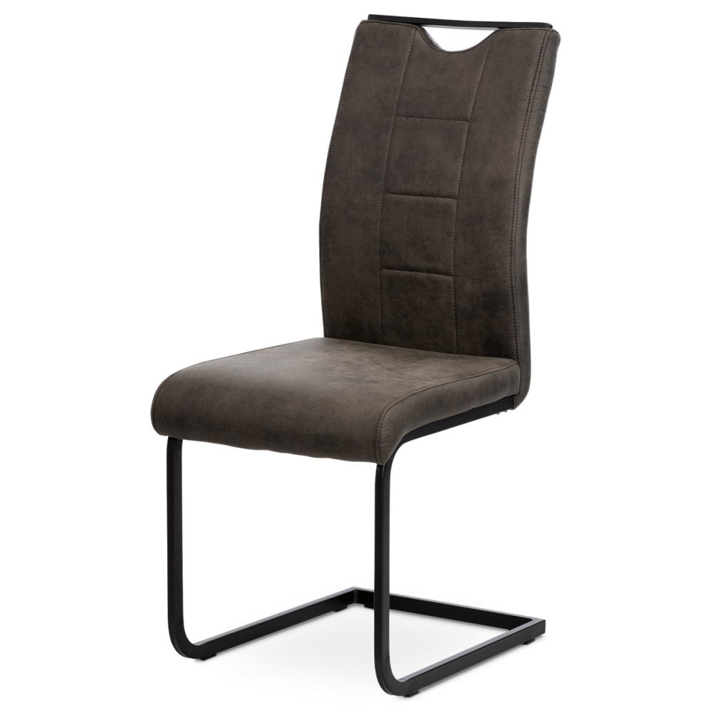 DCL-412 GREY3 - Jídelní židle, šedá látka v dekoru vintage kůže, bílé prošití, kov - černý lak