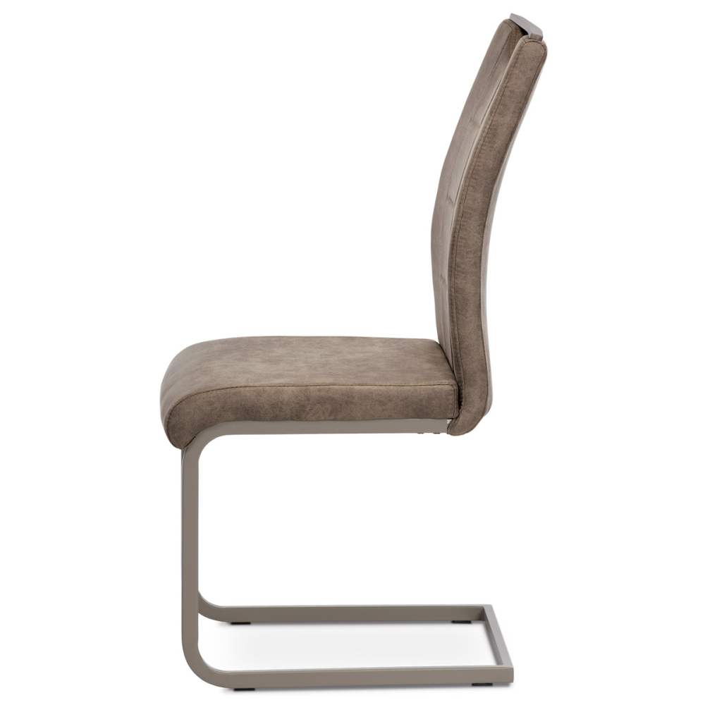 DCL-412 LAN3 - Jídelní židle, lanýžová látka v dekoru vintage kůže, bílé prošití, kov-lanýž.lak