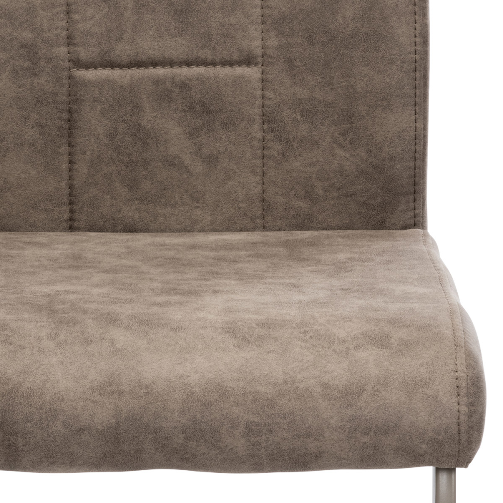 DCL-412 LAN3 - Jídelní židle, lanýžová látka v dekoru vintage kůže, bílé prošití, kov-lanýž.lak