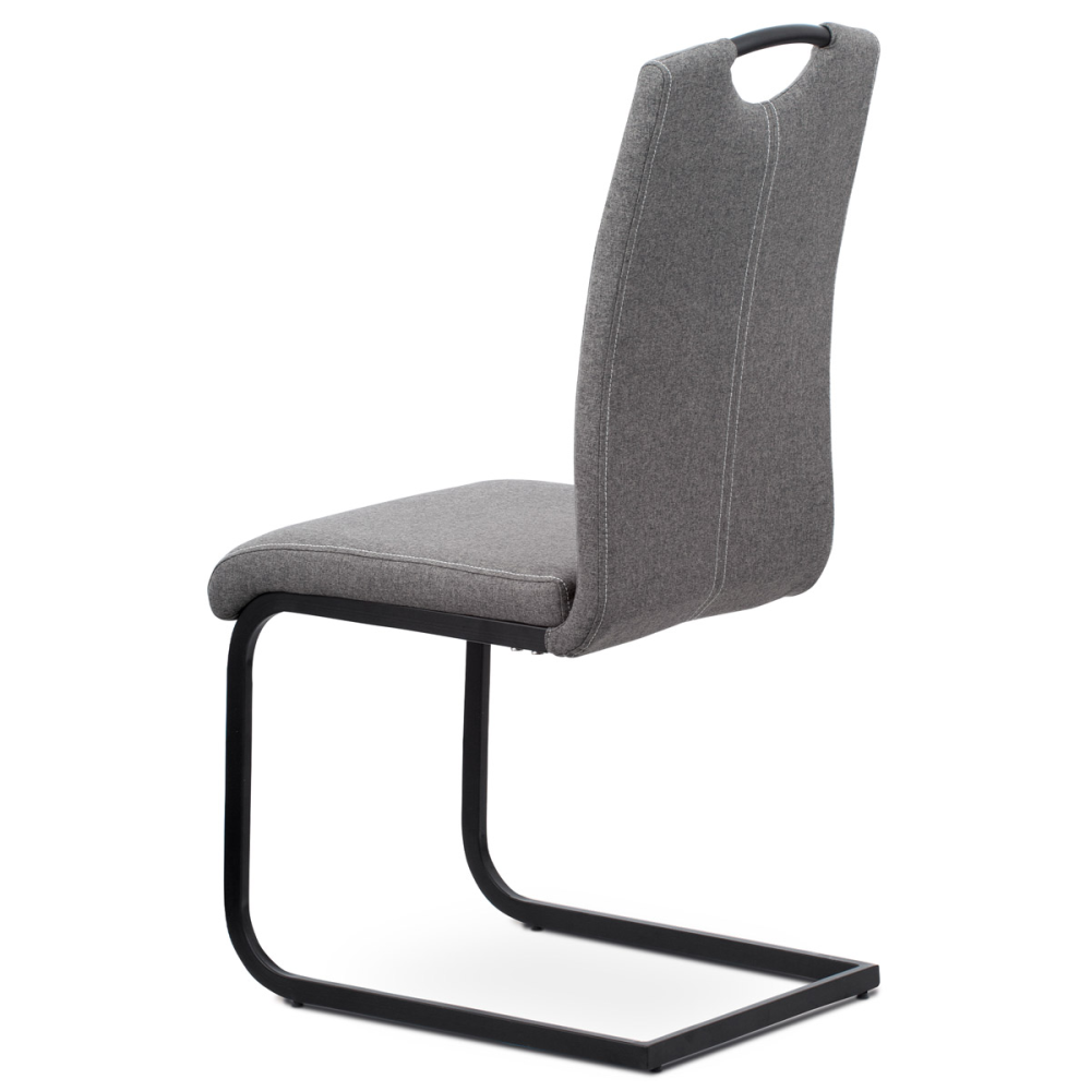 DCL-612 GREY2 - Jídelní židle, potah šedá látka, bílé prošití, kovová podnož, černý matný lak