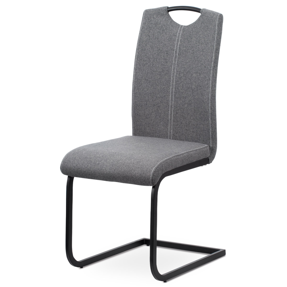 DCL-612 GREY2 - Jídelní židle, potah šedá látka, bílé prošití, kovová podnož, černý matný lak