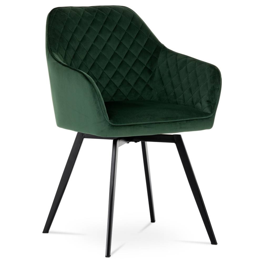DCH-425 GRN4 - Jídelní židle, potah smaragdově zelená sametová látka, kovové nohy, černý matný lak