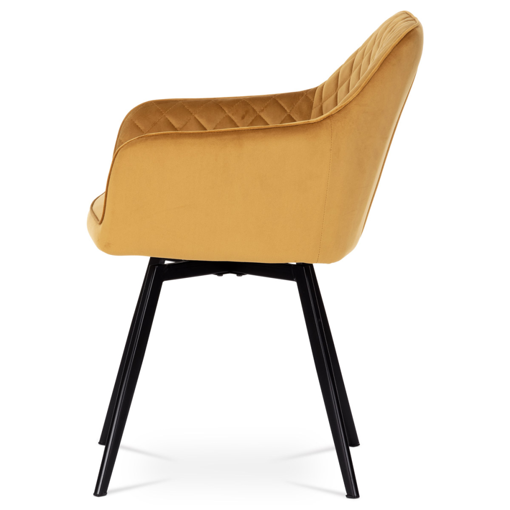 DCH-425 YEL4 - Jídelní židle, potah žlutá sametová látka, kovové nohy, černý matný lak