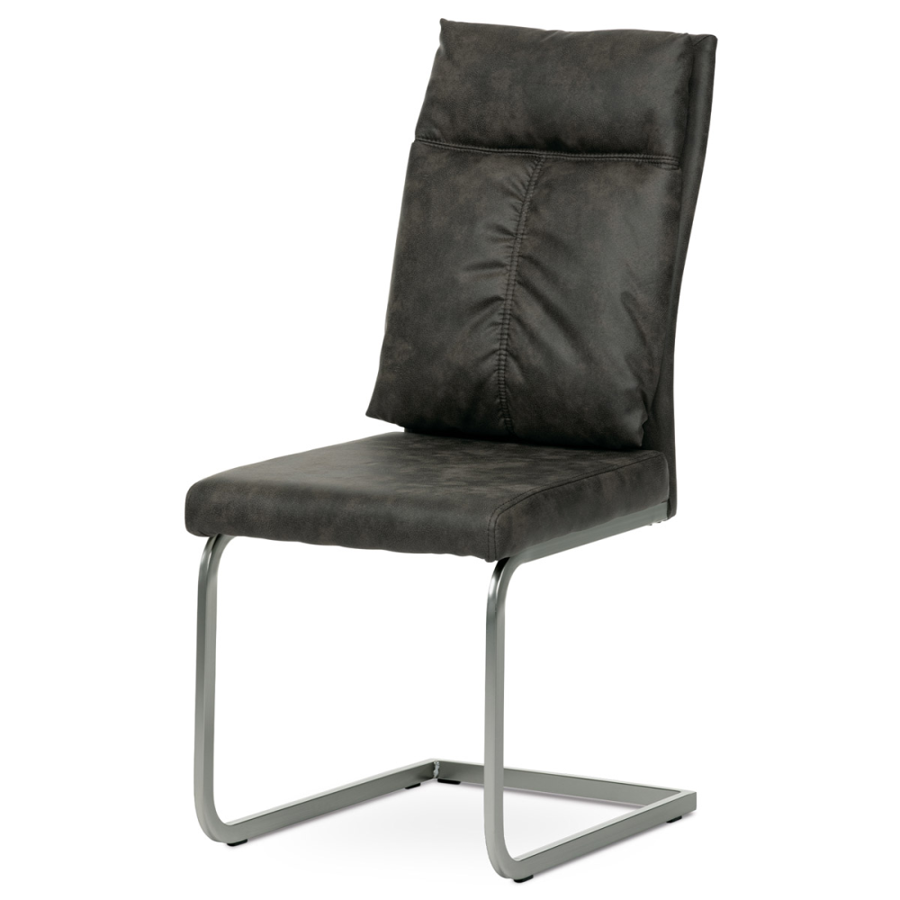 DCH-459 GREY3 - Jídelní židle, šedá látka v dekoru vintage kůže, kovová podnož, broušený nikl