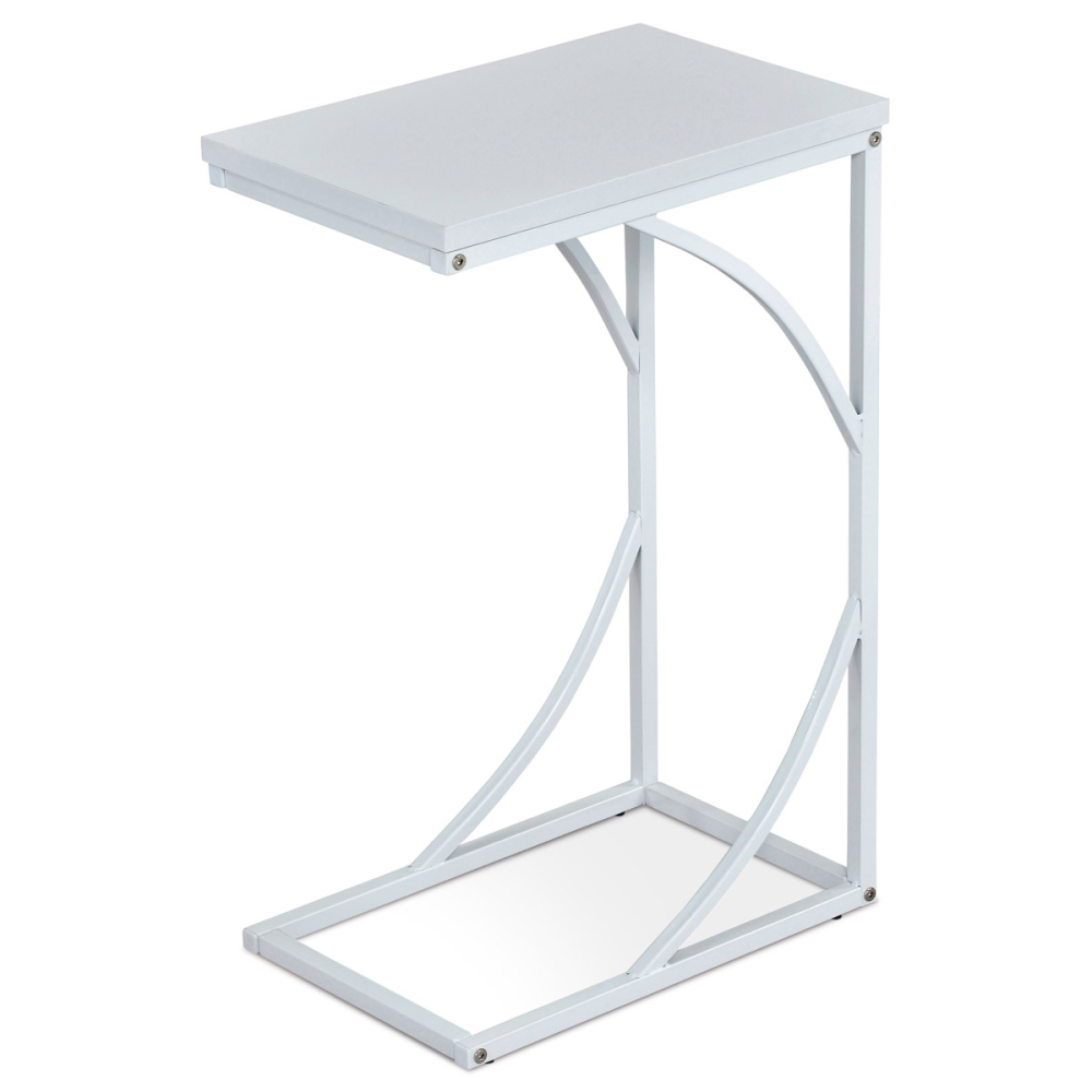 84056-14 WT - Přístavný stolek 27x41x63 cm, deska bílé lamino, kovové nohy, bílý mat