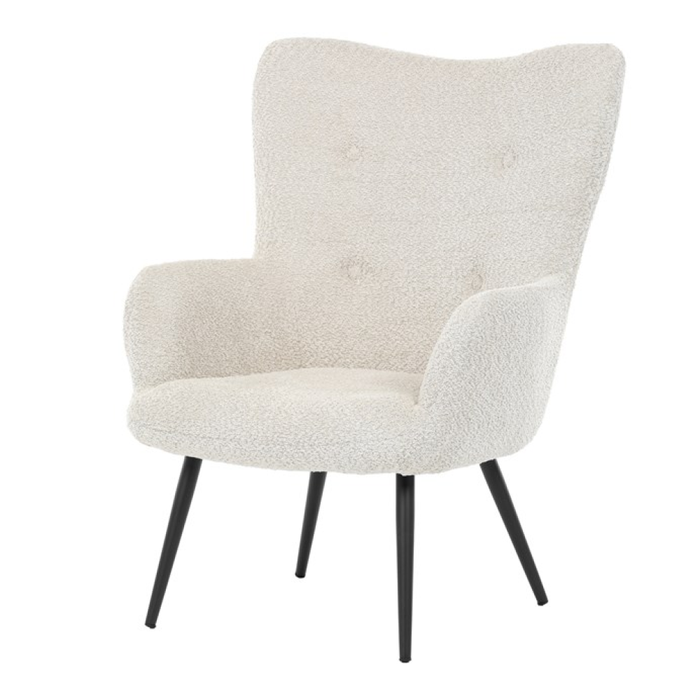 AK-W1206 CRM2 - Křeslo ušák, béžová, látka bouclé, AK-W1206 CRM2