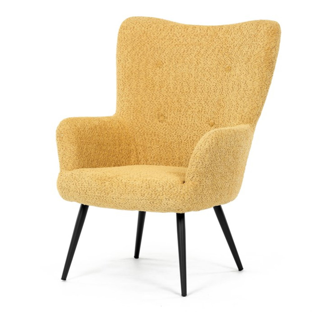 AK-W1206 YEL2 - Křeslo ušák, žlutá, látka bouclé, AK-W1206 YEL2