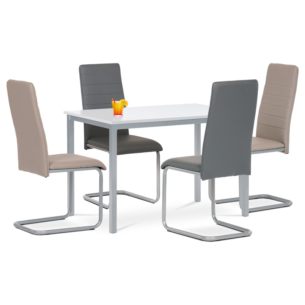 GDT-202 WT - Jídelní stůl 110x70x75 cm, deska MDF, bílá barva, kovová podnož, střbrný lak