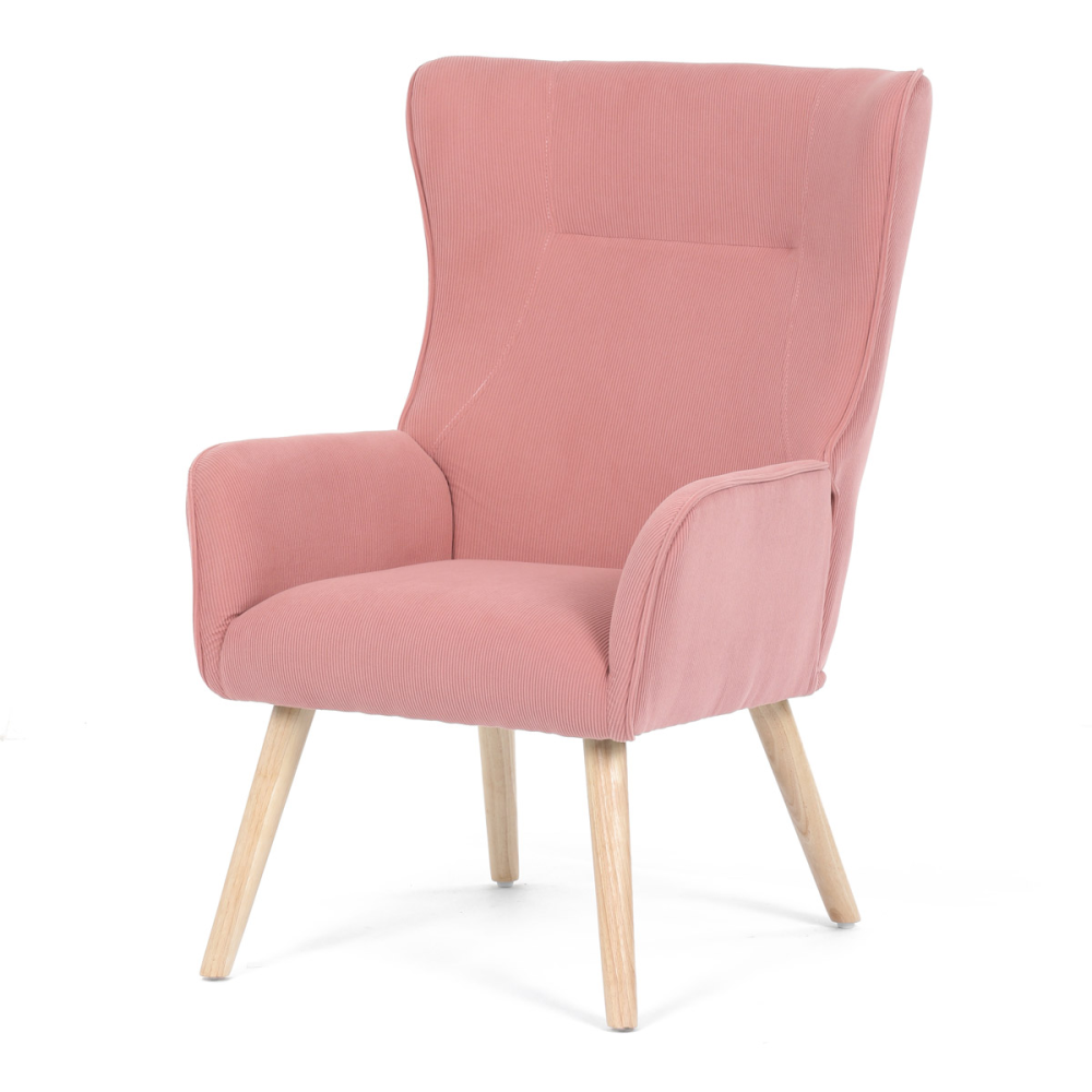 AK-314 PINK2 - Křeslo, potah růžová manšestrová látka, dřevěné nohy, masiv kaučukovník