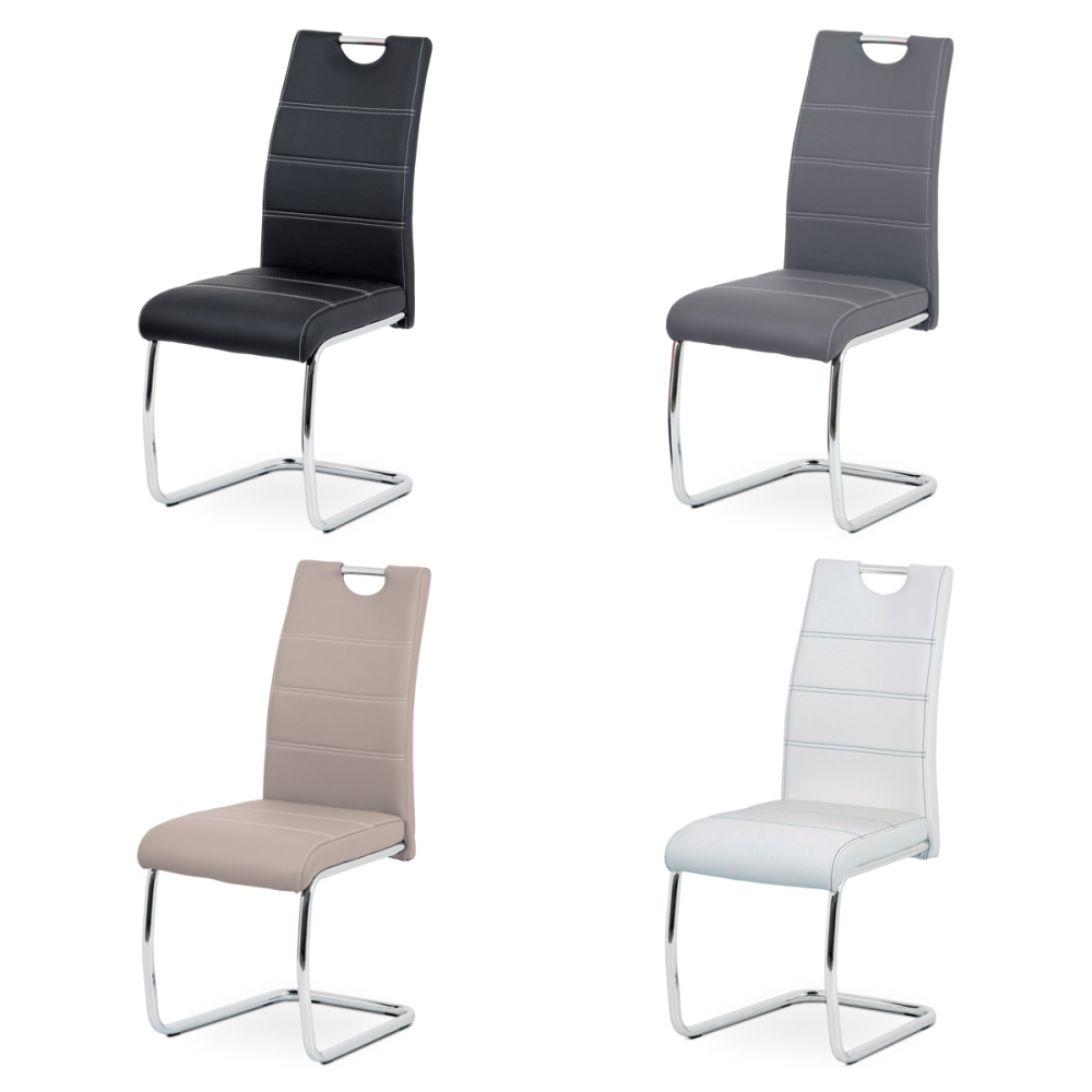 HC-481 GREY - Jídelní židle, potah šedá ekokůže, bílé prošití, kovová pohupová podnož, chrom