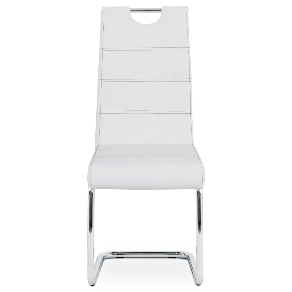 HC-481 WT - Jídelní židle, potah bílá ekokůže, černé prošití, kovová pohupová podnož, chrom