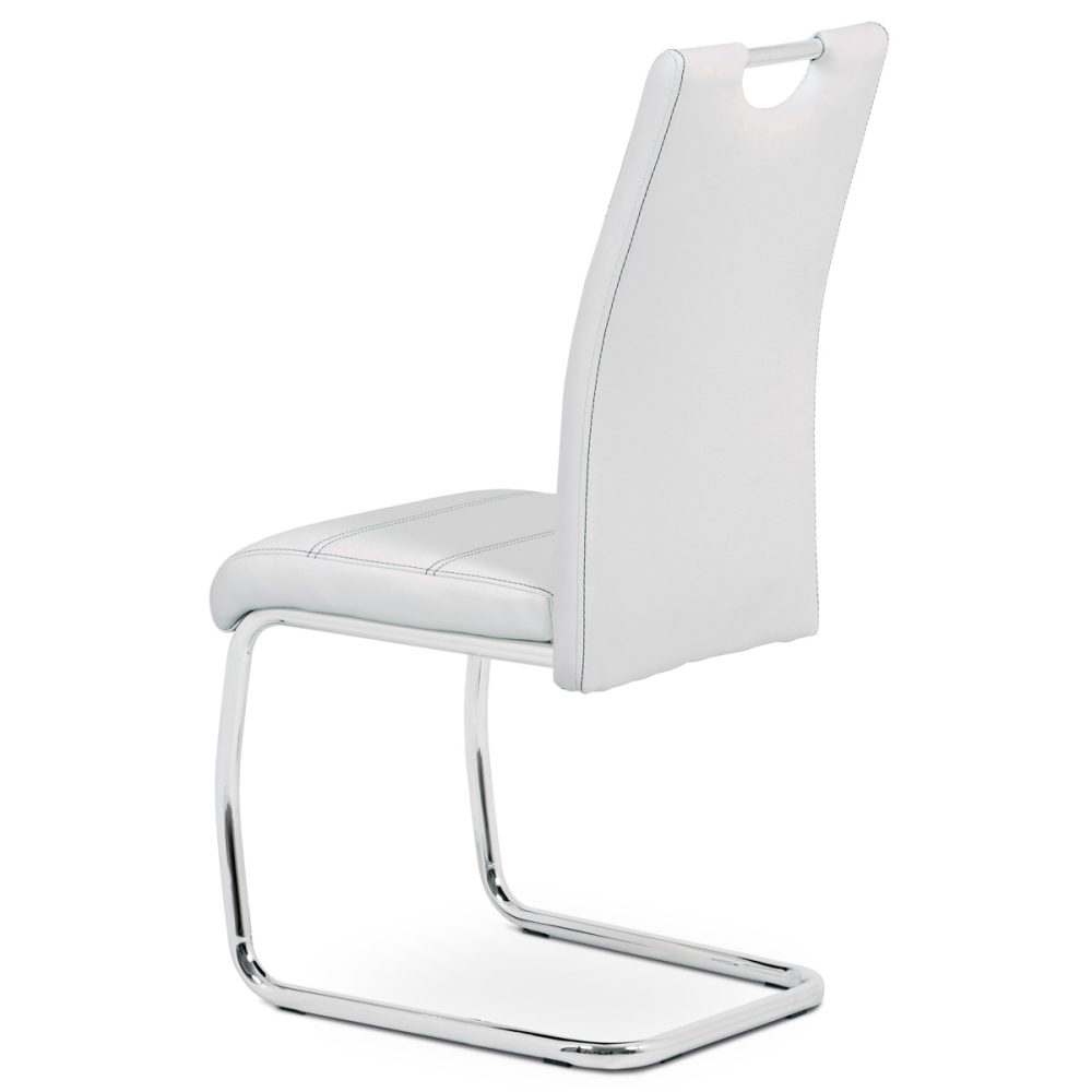 HC-481 WT - Jídelní židle, potah bílá ekokůže, černé prošití, kovová pohupová podnož, chrom