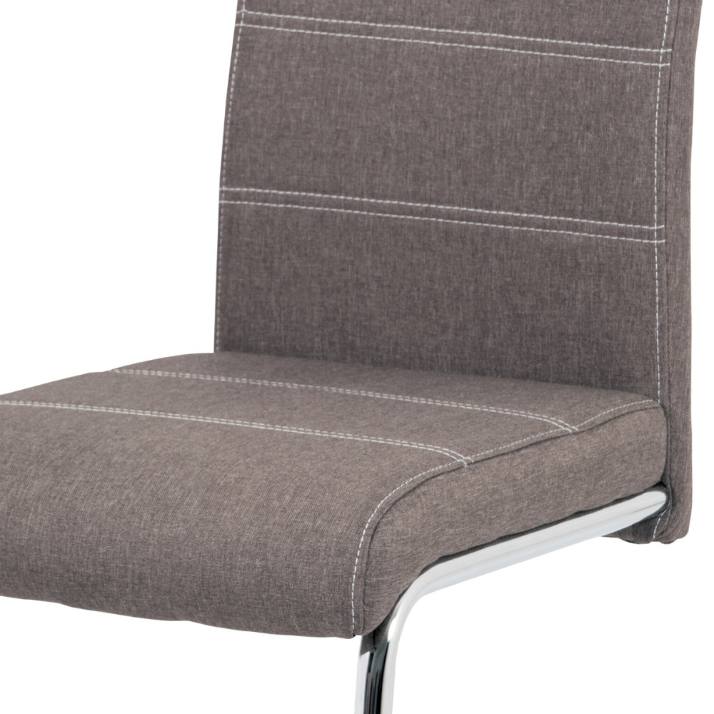HC-482 COF2 - Jídelní židle, potah coffee látka, bílé prošití, kovová chromovaná pohupová podn