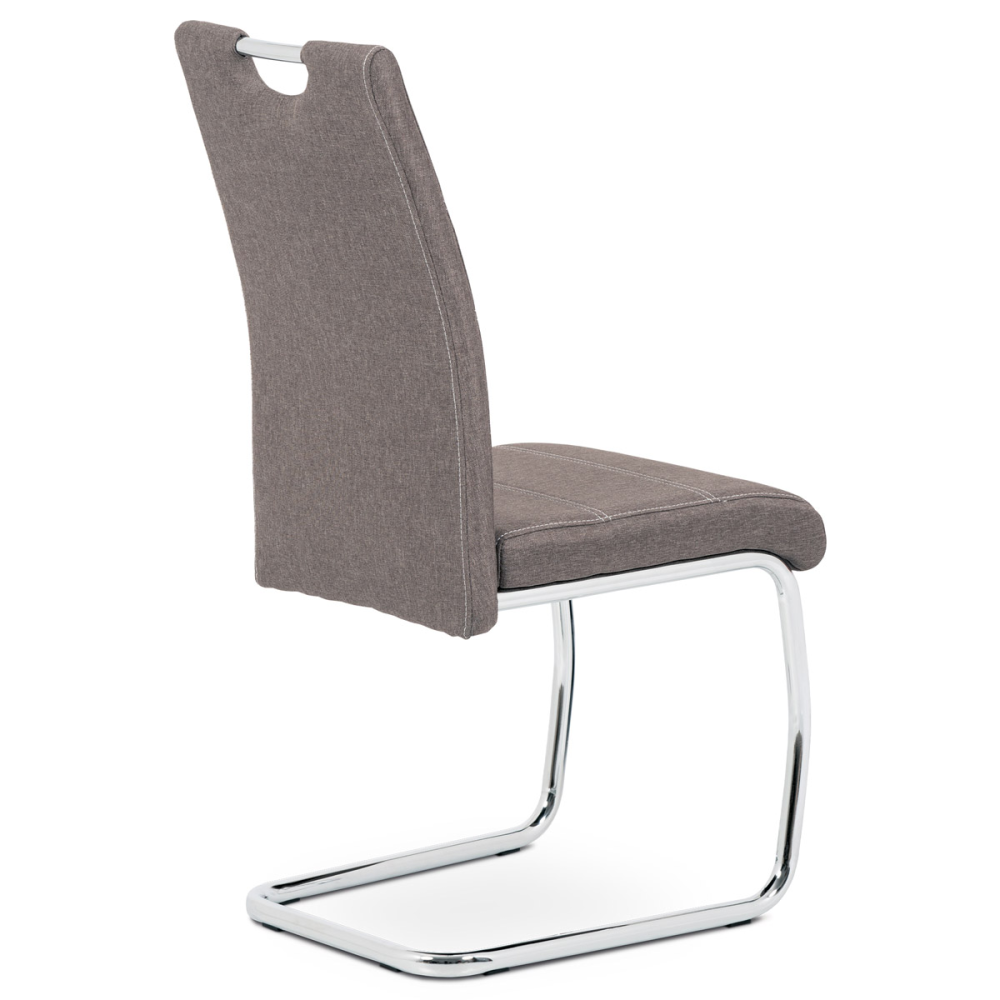 HC-482 COF2 - Jídelní židle, potah coffee látka, bílé prošití, kovová chromovaná pohupová podn