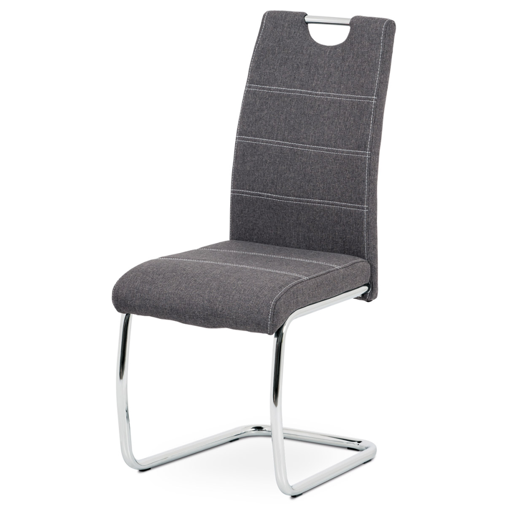 HC-482 GREY2 - Jídelní židle, potah šedá látka, bílé prošití, kovová chromovaná pohupová podnož
