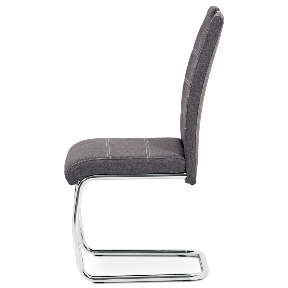 HC-482 GREY2 - Jídelní židle, potah šedá látka, bílé prošití, kovová chromovaná pohupová podnož