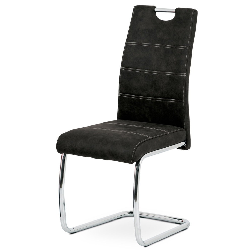 HC-483 BK3 - Jídelní židle, potah černá látka COWBOY v dekoru vintage kůže, kovová pohupová c