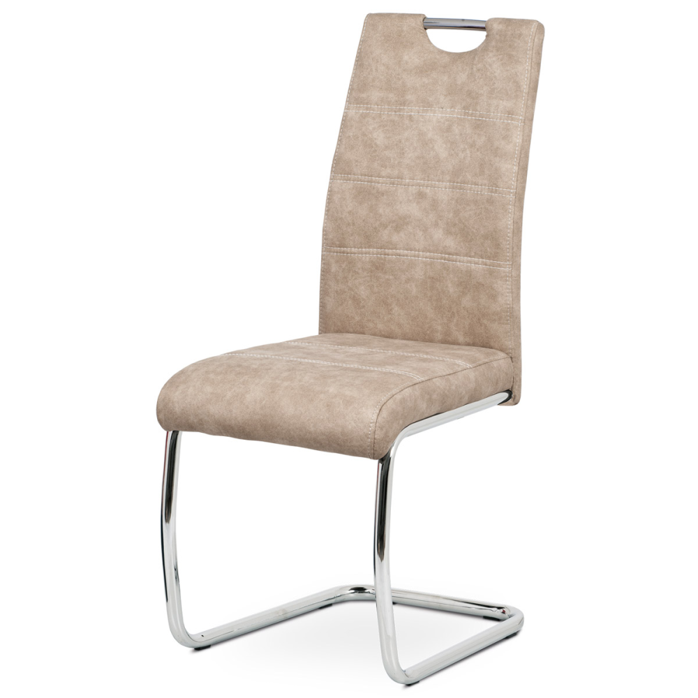 HC-483 CRM3 - Jídelní židle, potah krémová látka COWBOY v dekoru vintage kůže, kovová chromova