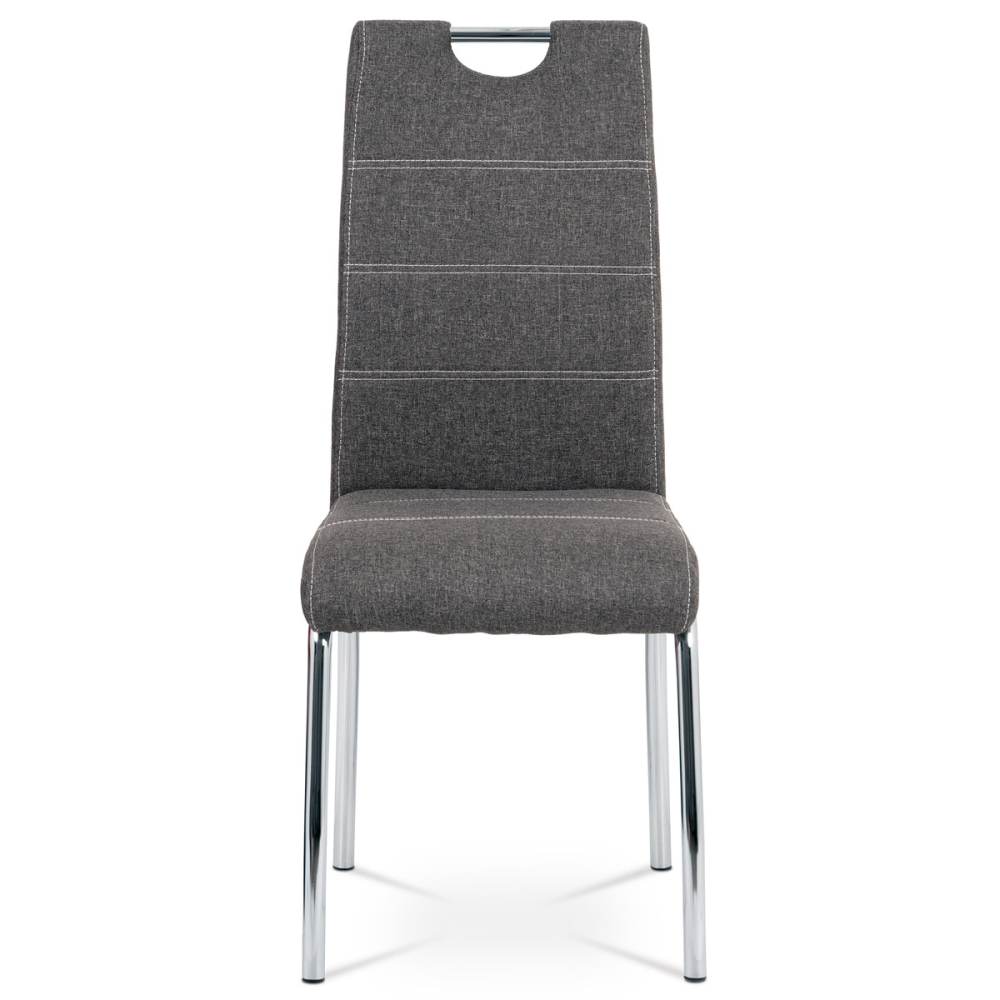 HC-485 GREY2 - Jídelní židle, potah šedá látka, bílé prošití, kovová 4nohá chromovaná podnož