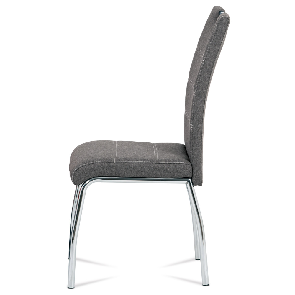 HC-485 GREY2 - Jídelní židle, potah šedá látka, bílé prošití, kovová 4nohá chromovaná podnož