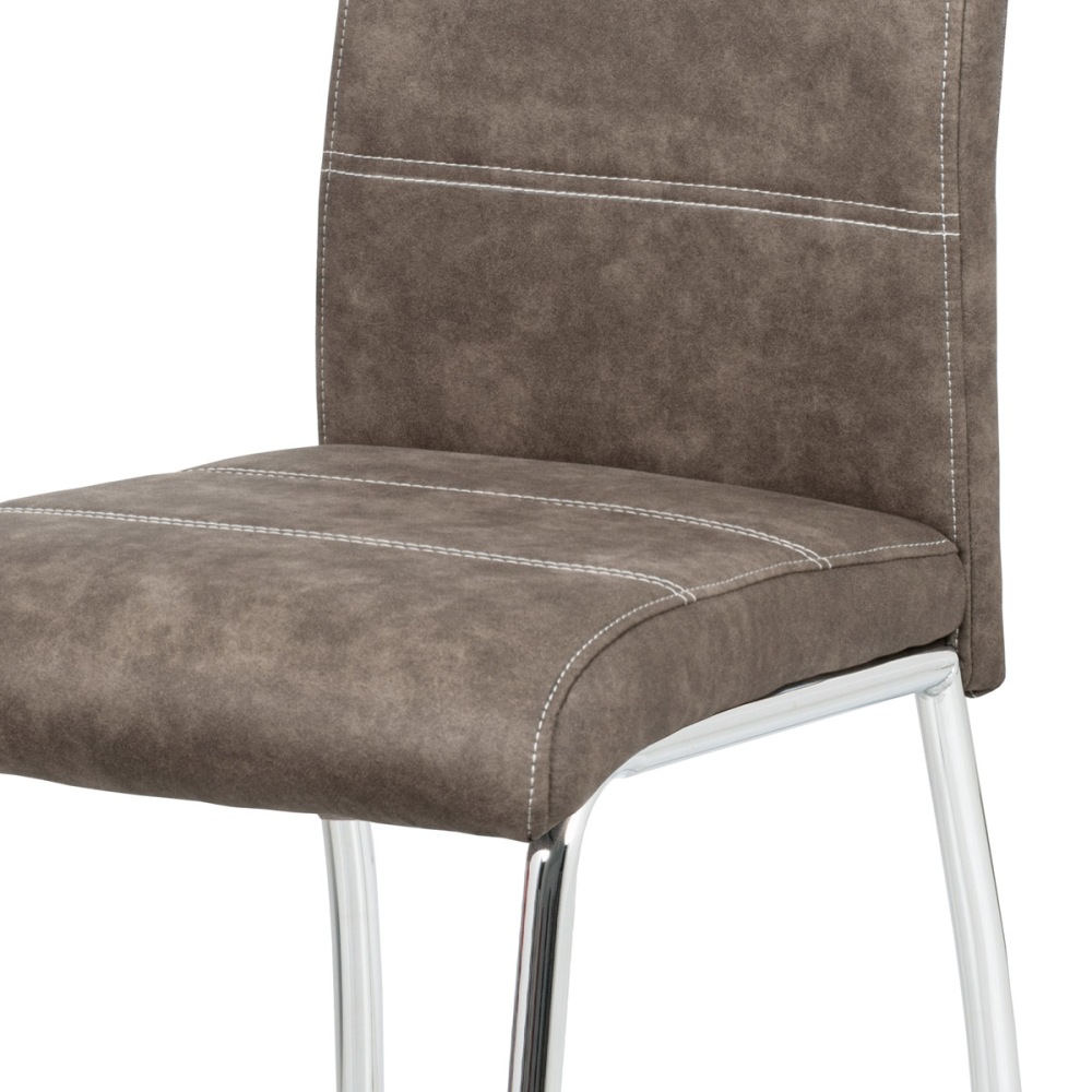 HC-486 BR3 - Jídelní židle, potah hnědá látka COWBOY v dekoru vintage kůže, bílé prošití, kov