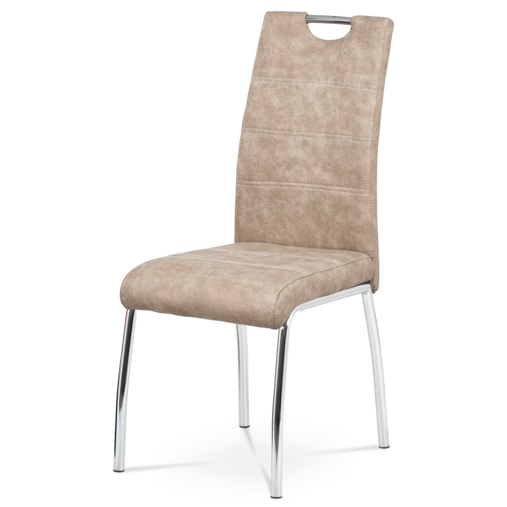 HC-486 CRM3 - Jídelní židle, potah krémová látka COWBOY v dekoru vintage kůže, bílé prošití, k