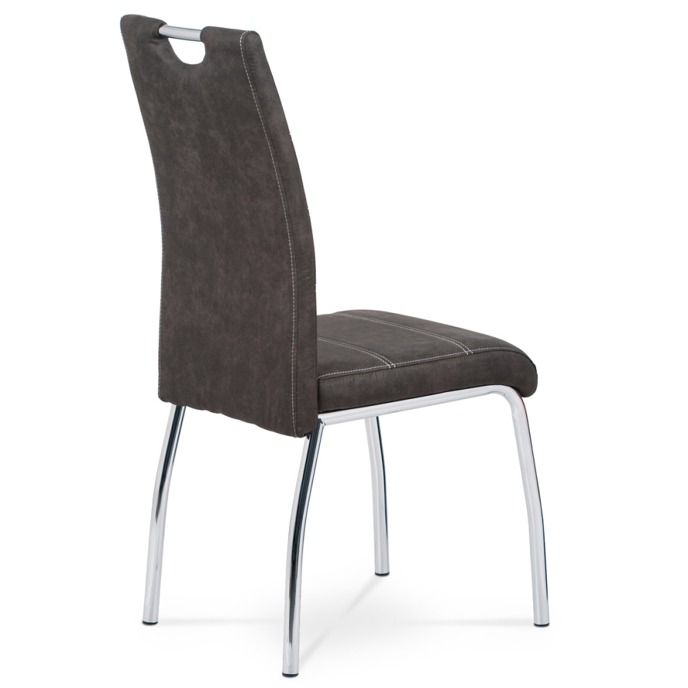 HC-486 GREY3 - Jídelní židle, potah šedá látka COWBOY v dekoru vintage kůže, bílé prošití, kovo