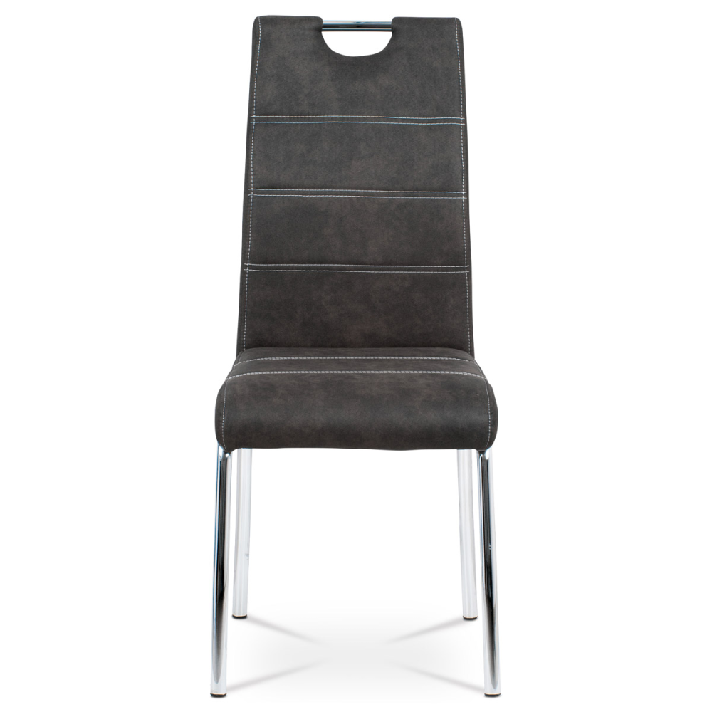 HC-486 GREY3 - Jídelní židle, potah šedá látka COWBOY v dekoru vintage kůže, bílé prošití, kovo