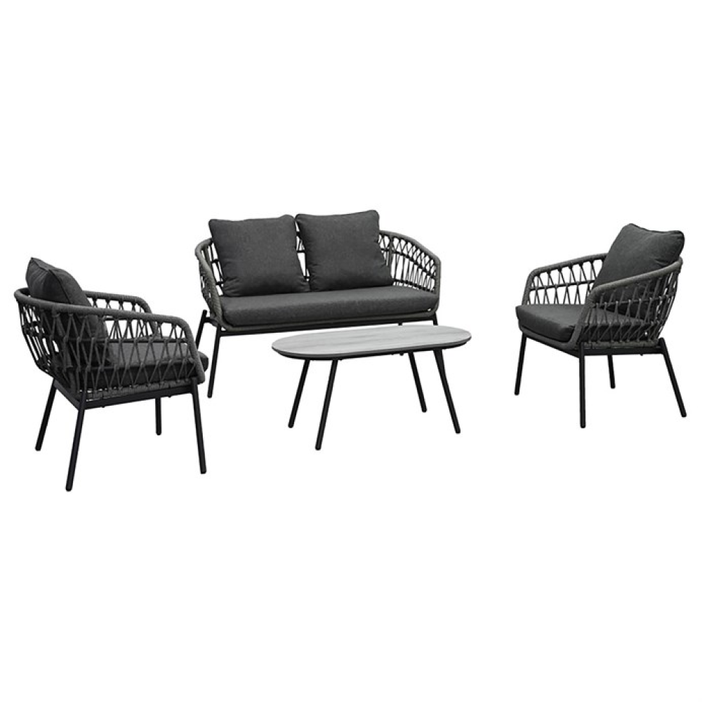 AZ-L1880 GREY - Zahradní sedací souprava, kov, polyratan, šedá, AZ-L1880 GREY