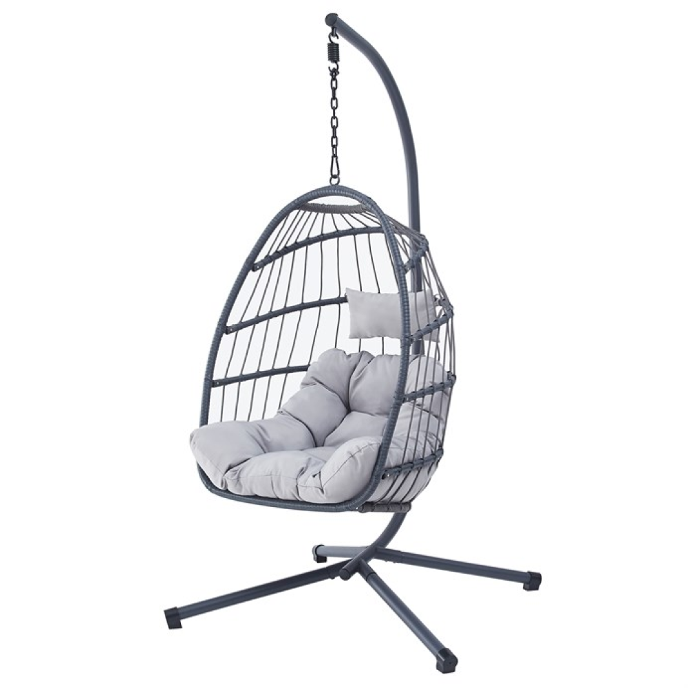 AZ-V1269 GREY - Závěsné křeslo, kov, polyratan, šedá, AZ-V1269 GREY