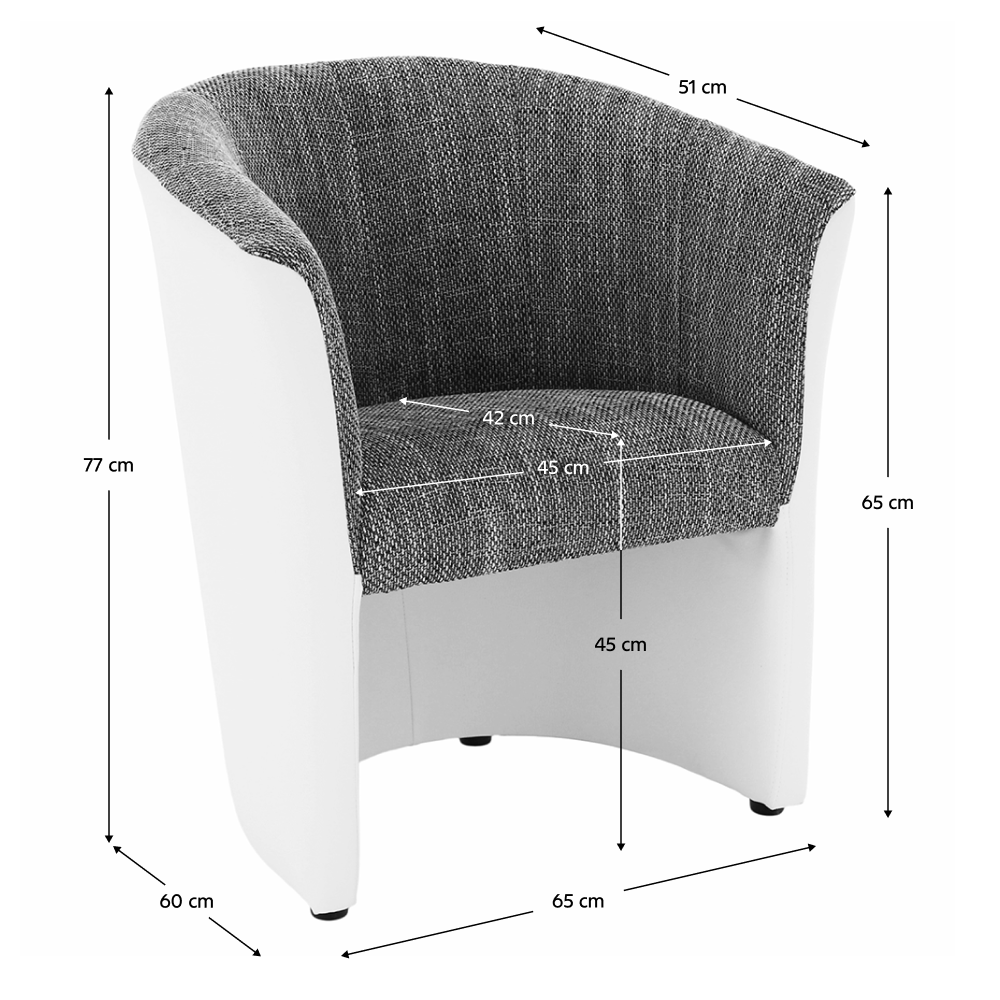 Klubové křeslo, ekokůže bílá / látka šedá, CUBA