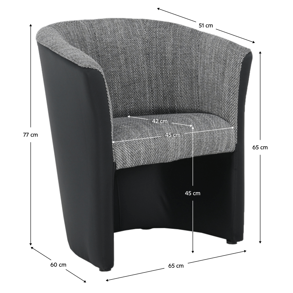 Klubové křeslo, ekokůže černá / látka šedá, CUBA