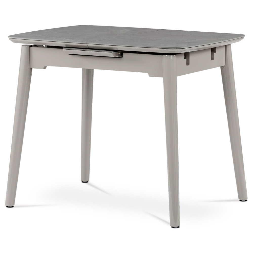 HT-400M GREY - Jídelní stůl 90+25x70 cm, keramická deska šedý mramor, masiv, šedý vysoký lesk