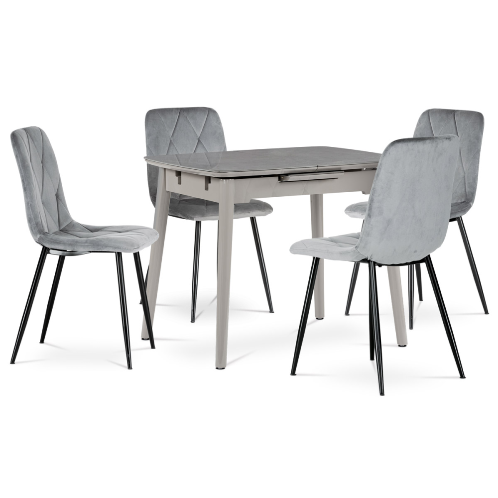 HT-400M GREY - Jídelní stůl 90+25x70 cm, keramická deska šedý mramor, masiv, šedý vysoký lesk
