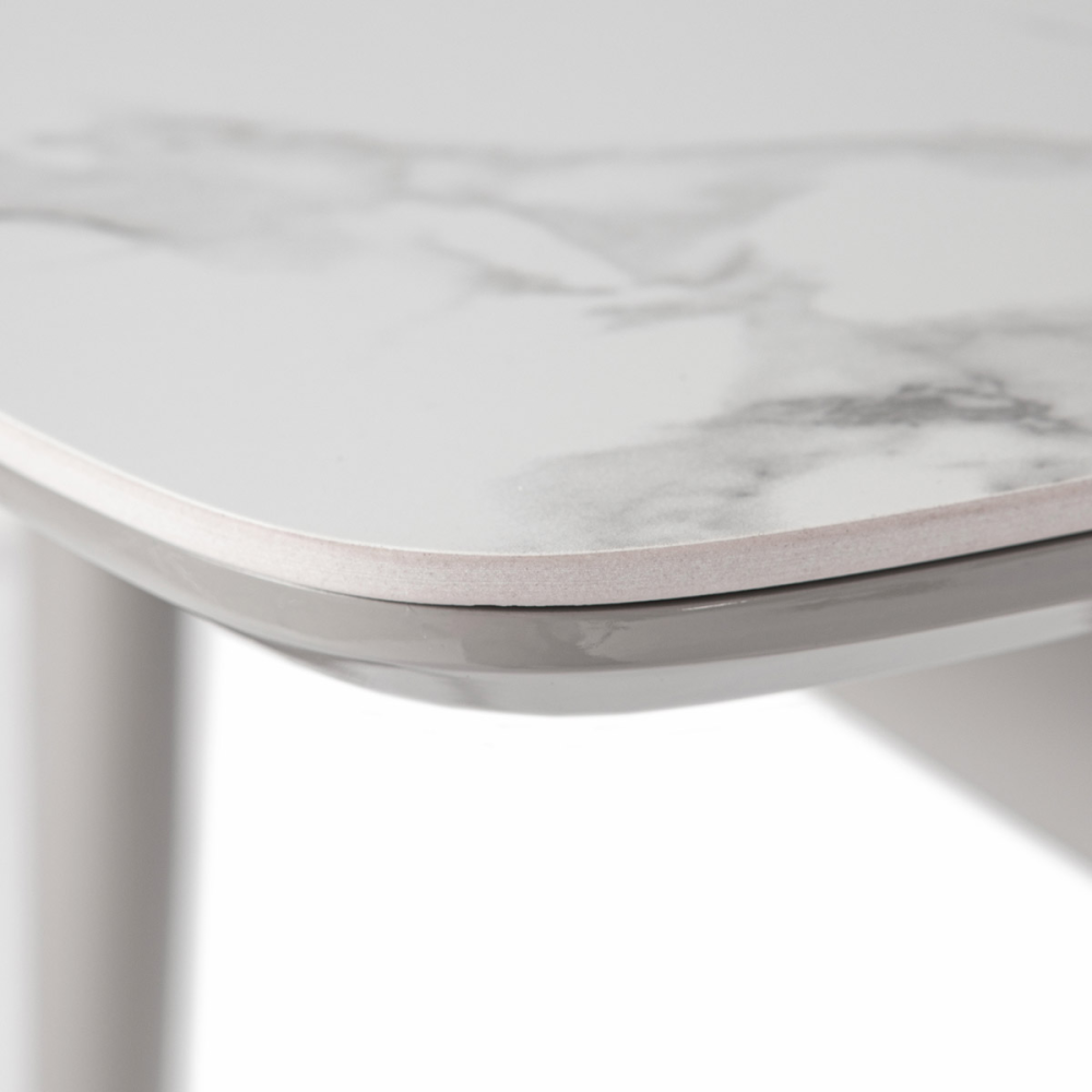 HT-401M WT - Jídelní stůl 110+30x75 cm, keramická deska bílý mramo, šedý vysoký lesk