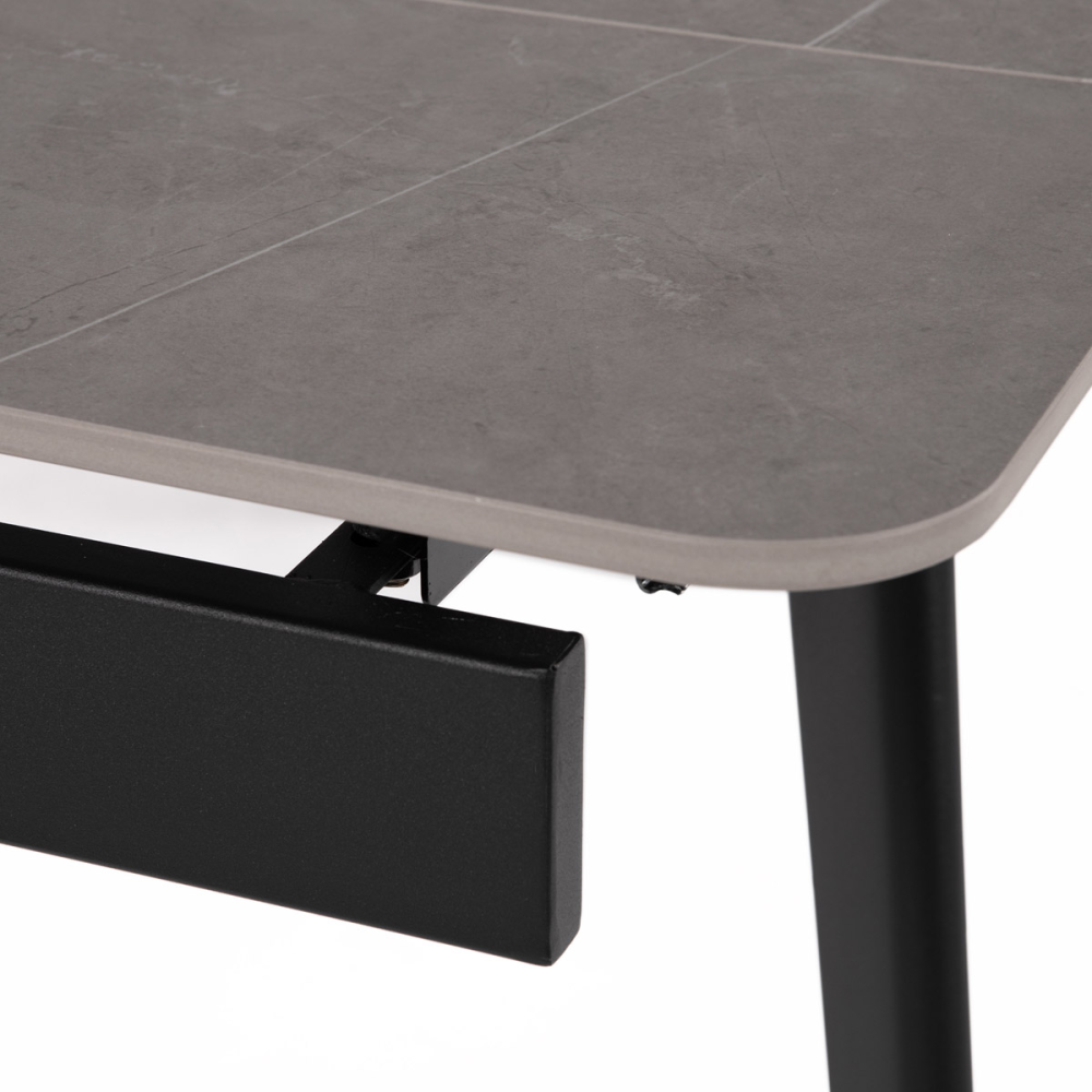 HT-405M GREY - Jídelní stůl 120+30+30x80 cm, keramická deska šedý mramor, kov, černý matný lak