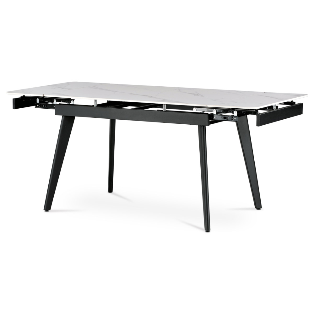 HT-405M WT - Jídelní stůl 120+30+30x80 x 76 cm, keramická deska bílý mramor, kov, černý matný lak
