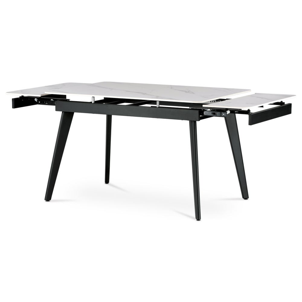 HT-405M WT - Jídelní stůl 120+30+30x80 x 76 cm, keramická deska bílý mramor, kov, černý matný lak