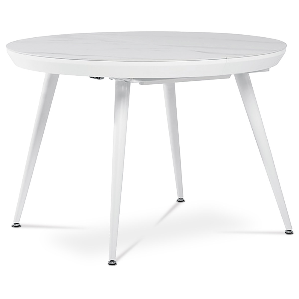 HT-409M WT - Jídelní stůl 110+40x110 cm, keramická deska bílý mramor, MDF. kov.nohy, bílý mat