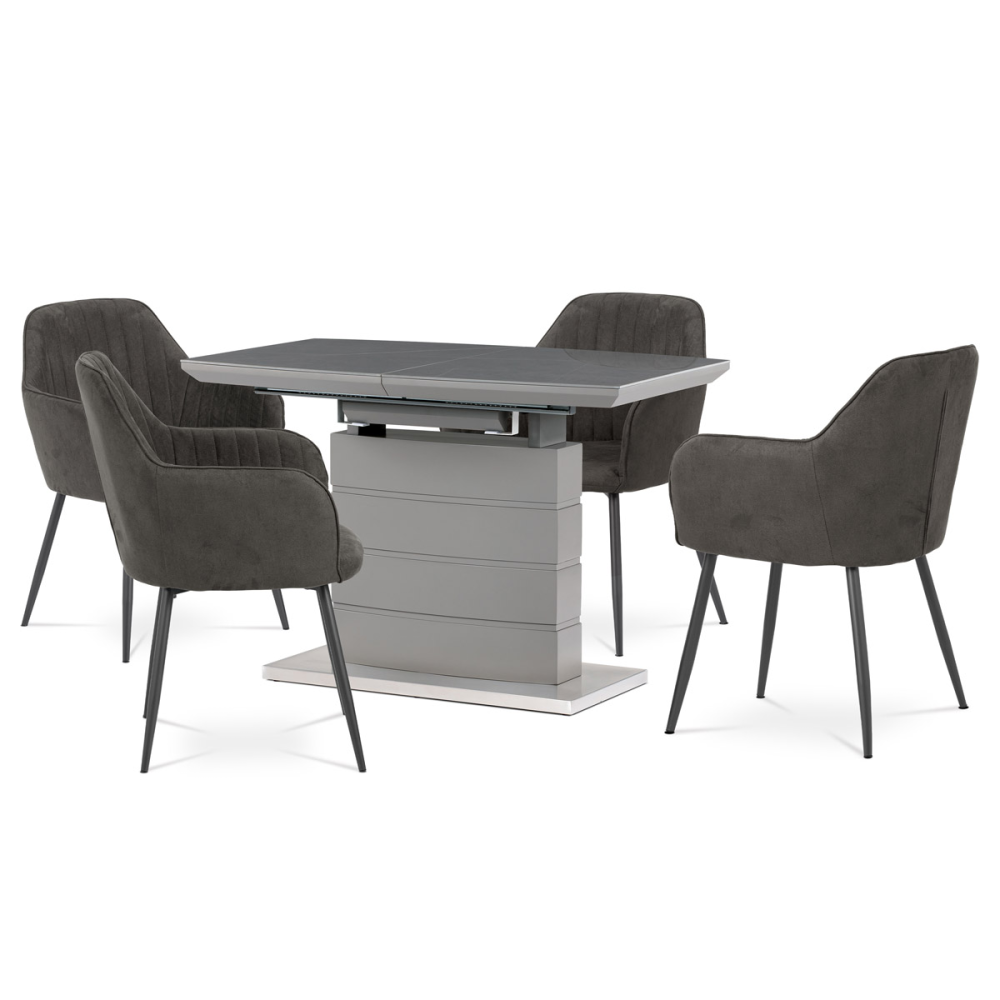 HT-424M GREY - Jídelní stůl 120+40x70 cm, keramická deska šedý mramor, MDF, šedý matný lak