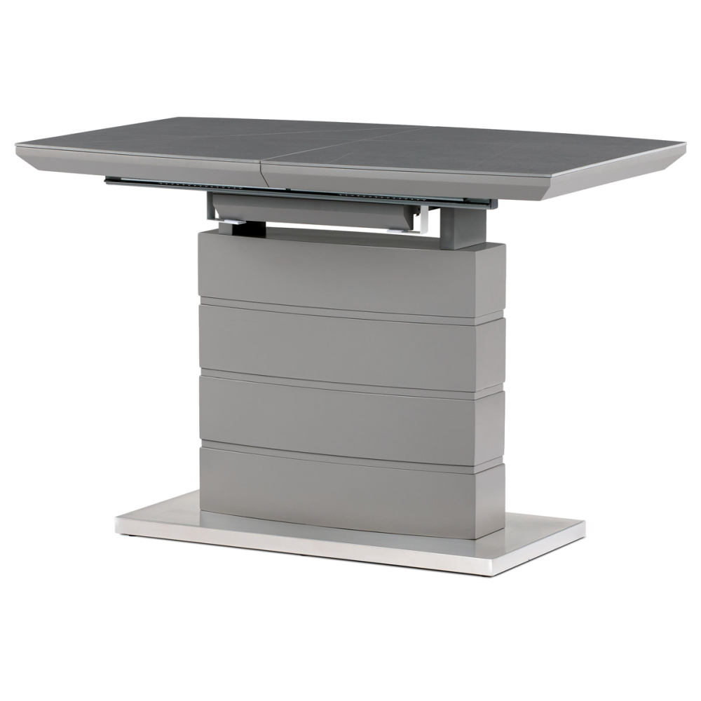 HT-424M GREY - Jídelní stůl 110+40x70 cm, keramická deska šedý mramor, MDF, šedý matný lak