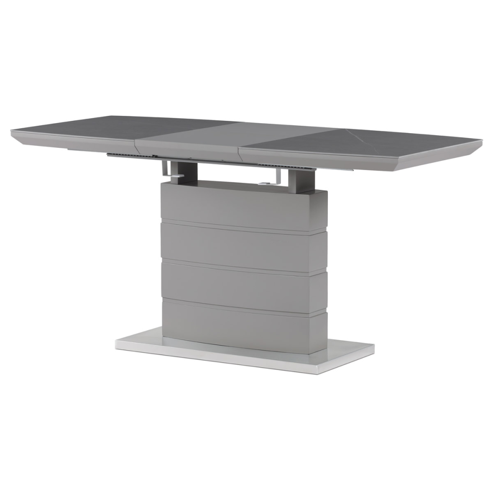 HT-424M GREY - Jídelní stůl 120+40x70 cm, keramická deska šedý mramor, MDF, šedý matný lak