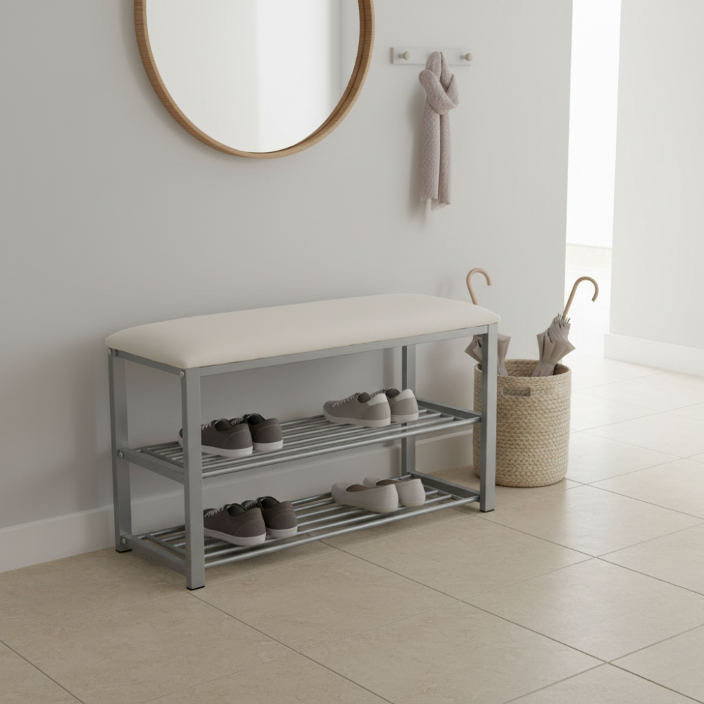 Lavice s botníkem, béžová / šedá, LANGELLA