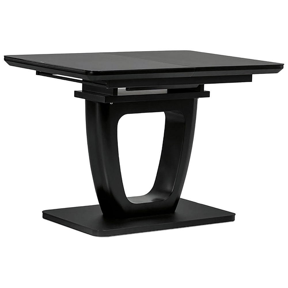 HT-430 BK - Jídelní stůl 110+40x75 cm, černá 4 mm skleněná deska, MDF, černý matný lak