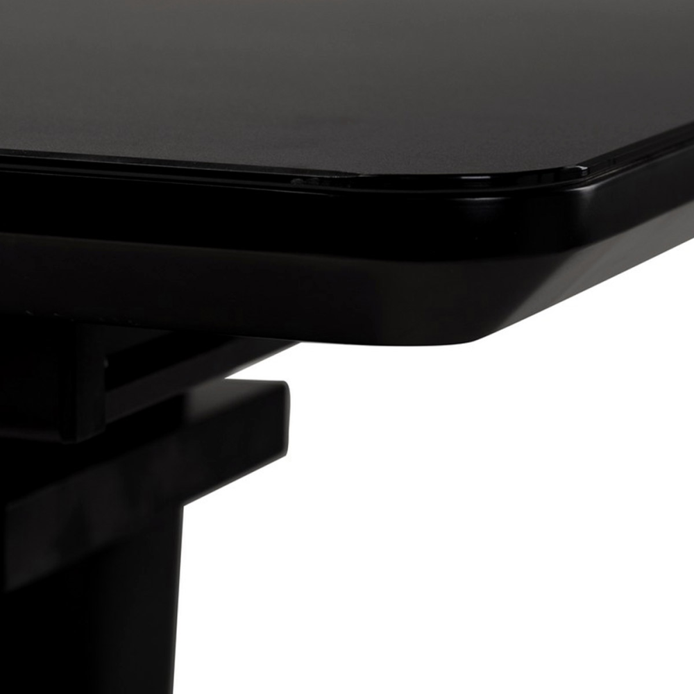 HT-430 BK - Jídelní stůl 110+40x75 cm, černá 4 mm skleněná deska, MDF, černý matný lak