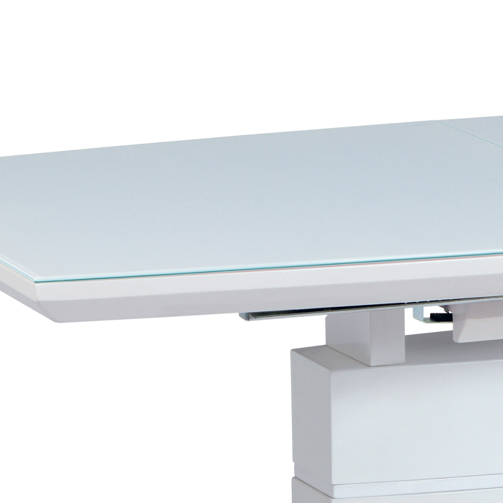 HT-440 WT - Rozkládací jídelní stůl 140+40x80x76 cm, bílé sklo, bílý vysoký lesk, broušený n
