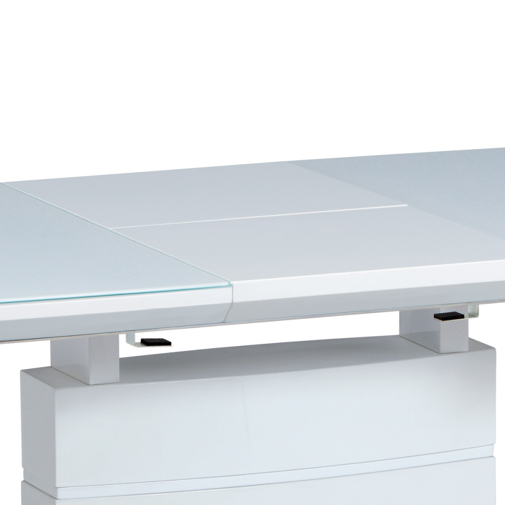 HT-440 WT - Rozkládací jídelní stůl 140+40x80x76 cm, bílé sklo, bílý vysoký lesk, broušený n