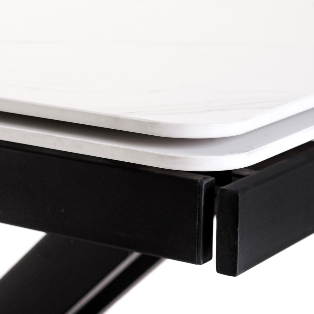 HT-450M BK - Jídelní stůl 120+30+30x80 cm, keramická deska bílý mramor, kov, černý matný lak