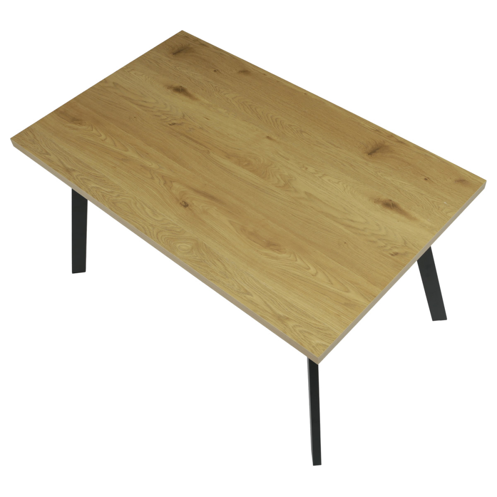HT-740 OAK - Jídelní stůl 140x85x75 cm, deska melamin, 3D dekor divoký dub, kovové nohy, černý mat